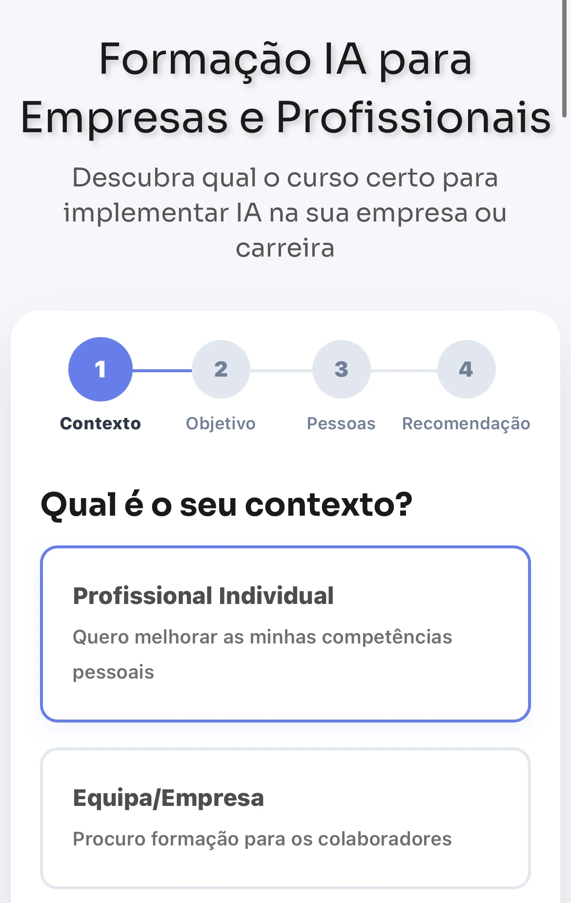 Recomendador de Formação em IA para empresas e profissionais