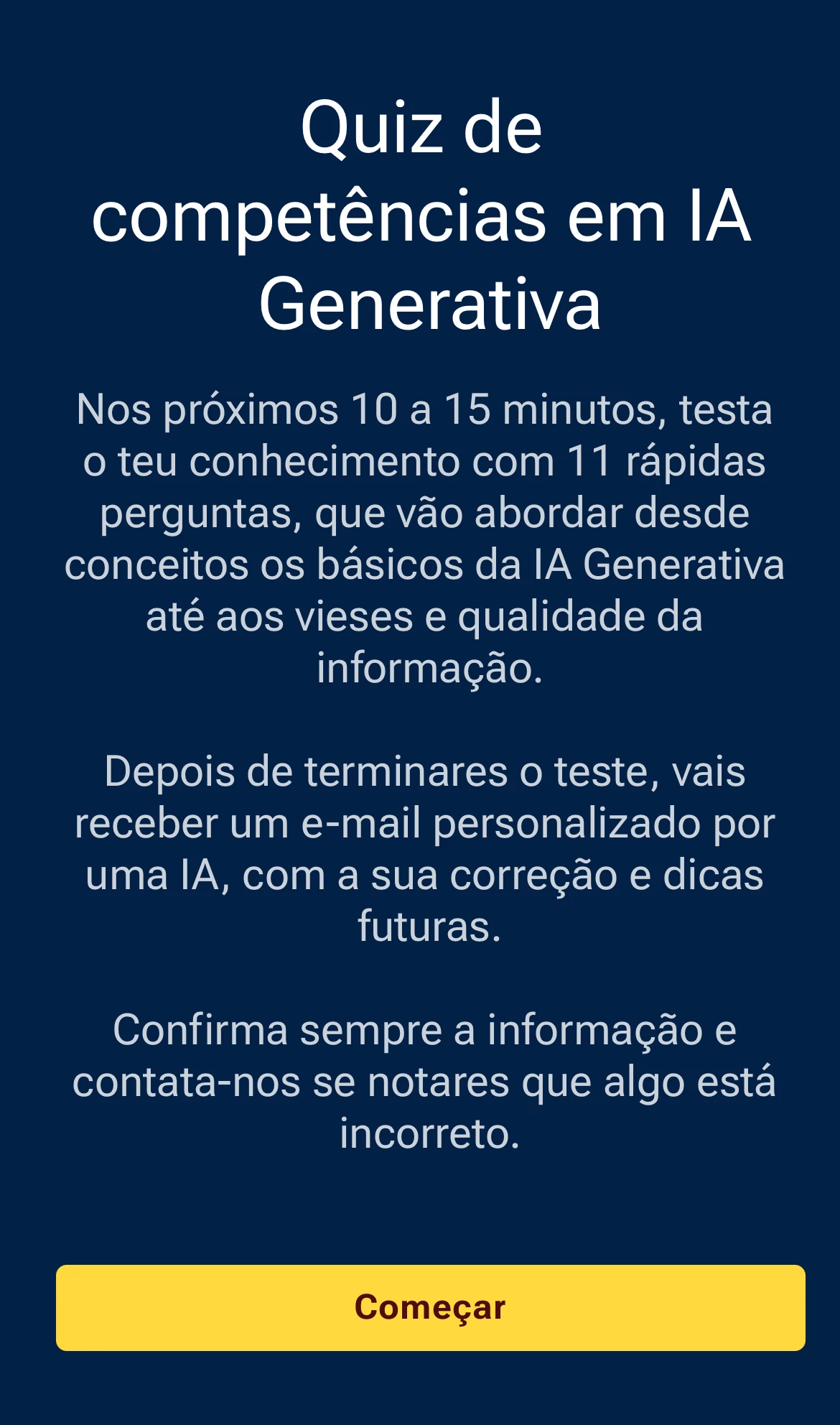 Quiz de competências em IA Generativa com correção automática